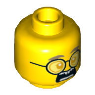 Деталь LEGO Minifig Head Light Bluish Grey Eyebrows, Black Glasses with Orange Lenses, Open Mouth Angry, Fangs, Желтый