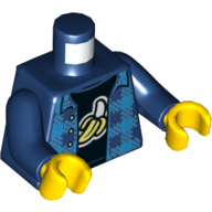Деталь LEGO Torso Plaid Shirt, Black Undershirt with Peeled Banana Print, Dark Blue Arms, Yellow Hands, Темно-синий