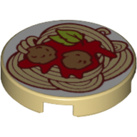 Набор LEGO Tile Round 2 x 2 with Plate with Spaghetti, Meatballs, Leaves print, Tan