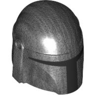 Деталь LEGO Minifig Helmet Mandalorian with Holes with Black Visor Print, Жемчужный титановый