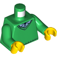 Деталь LEGO Torso Sweater, V-Necked with Trim, Medium Blue Shirt Print, Green Arms, Yellow Hands, Зеленый