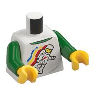 Деталь LEGO Torso T-Shirt with Classic Space Minifgure print, Green Arms, Yellow Hands, Белый