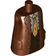 Деталь LEGO Torso Large, Long Coat with Molded Pockets, Fur, Medium Blue Shirt, Yellow/Orange Tie Print (Hagrid), Красно-коричневый