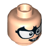 Деталь LEGO Minifig Head Bat-Mite, with Black Bat Glasses, Open Mouth Smile with Two Teeth Print, Светлый телесный