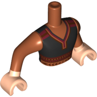 Деталь LEGO Minidoll Torso Man with Black Tunic, Dark Orange/Dark Red Trim, Dark Flesh Arm, Темно-оранжевый