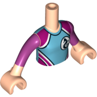 Деталь LEGO Minidoll Torso Girl Medium Blue/Dark Pink Wet-Suit, Seahorse Logo, Светлый телесный