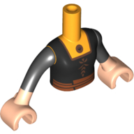Деталь LEGO Minidoll Torso Girl with Black Tunic, Bright Light Orange Shirt, Dark Orange Belt, Trim, Light Flesh Arms and Hands, Ярко-светло-оранжевый