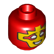 Деталь LEGO Minifig Head Mister Miracle, White Eyes, Yellow Facemask, Smile Print, Красный