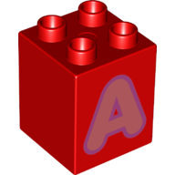 Набор LEGO Duplo Brick 2 x 2 x 2 with Coral 'A' Print, Красный
