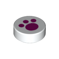 Деталь LEGO Tile Round 1 x 1 with Dark Pink Paw print, Белый