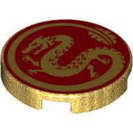 Деталь LEGO Tile Round 2 x 2 with Golden Dragon on Red Field/Background print, Жемчужно-золотой