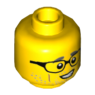 Деталь LEGO Minifig Head Wheeler, Glasses, Gray Eyebrows and Stubble, Medium Dark Flesh Cheek Lines and Chin Dimple Print, Желтый