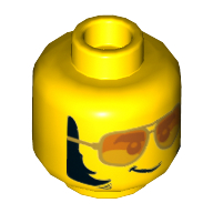 Деталь LEGO Minifig Head Tread Octane, Orange Sunglasses with Silver Frames, Lopsided Grin, Thick Sideburns Print, Желтый