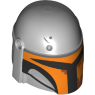Деталь LEGO Minifig Helmet Mandalorian with Holes with Black, Orange print, Светлый сине-серый