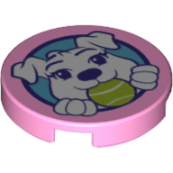 Деталь LEGO Tile Round 2 x 2 with Whit Dog/Puppy with Lime Tennis Ball, Ярко-розовый