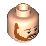 Деталь LEGO Minifig Head Obi-Wan Kenobi, Dark Orange Beard and Eyebrows, Nervous with Teeth Showing / Frown Print, Светлый телесный