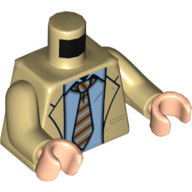 Деталь LEGO Torso Jacket, Medium Blue Shirt, Striped Tie Print, Tan Arms, Light Flesh Hands, Песочный