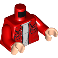 Деталь LEGO Torso Shirt with Pockets over White Undershirt Print, Red Arms, Light Flesh Hands, Красный