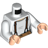 Деталь LEGO Torso Shirt with Reddish Brown Suspenders, Medium Dark Flesh Pant Top Print, White Arms, Light Flesh Hands, Белый