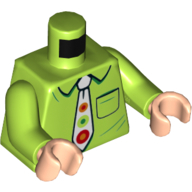 Деталь LEGO Torso Shirt, White Tie with Lime, Red, Orange and Green Circles Print, Lime Arms, Light Flesh Hands, Лайм