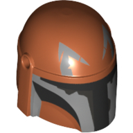 Деталь LEGO Minifig Helmet Mandalorian with Holes with Black and Light Bluish Gray print, Темно-оранжевый