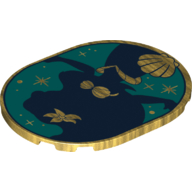 Tile 6 x 8 with Rounded Corners with Dark Blue Ariel Contours, Dark Turquoise Background, Golden Shells print
