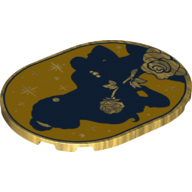 Деталь LEGO Tile 6 x 8 with Rounded Corners with Dark Blue Bell Contours on Dark Yellow Background, Golden Stars, Rose, Жемчужно-золотой
