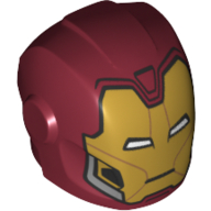 Деталь LEGO Minifig Helmet with Armor Plates and Ear Protectors with Gold Face and White Rectangular Eyes Print (Iron Man), Темно-красный