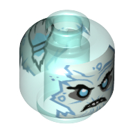 Деталь LEGO Minifig Head White Face, Medium Azure Eyes, ANgry, Teeth, Прозрачный светло-голубой