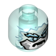 Деталь LEGO Minifig Head White Face with Medium Azure Edge, Eyes, Angry, Fangs, Прозрачный светло-голубой