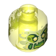 Деталь LEGO Minifig Head, with Yellowish Green Face, Yellow Eyes, Open Mouth Print, Прозрачный неоново-зеленый