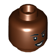 Деталь LEGO Minifig Head Maria Rambeau, with Smile with Teeth and Brown Lips, Красно-коричневый