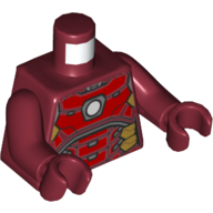 Деталь LEGO Torso Armor with Red and Gold Plates, White Circle (Arc Reactor) Print, Dark Red Arms and Hands, Темно-красный