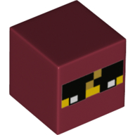 Деталь LEGO Minifig Head Special, Cube with Pixelated Eyes, Eyebrows and Yellow Skin Print (Ninjago Kai), Темно-красный