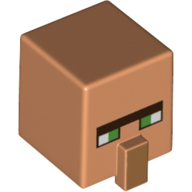 Деталь LEGO Minifig Head Special, Cube with Nose and Villager Face with Green Eyes Print, Телесный