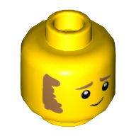 Деталь LEGO Minifig Head Clemmons, Brown Sideburns and Worried Print, Желтый