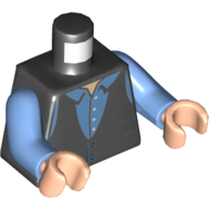 Деталь LEGO Torso Sweater Vest over Medium Blue Shirt Print, Medium Blue Arms, Light Flesh Hands, Черный