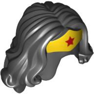 Деталь LEGO Minifig Hair Long Wavy with Yellow Tiara and Red Star Print (Wonder Woman), Черный