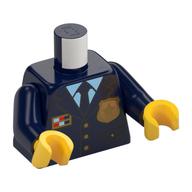 Деталь LEGO Torso Jacket with Gold Police Badge and Buttons, Bright Light Blue Shirt with Tie Print, Dark Blue Arms, Yellow Hands, Темно-синий