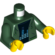 Деталь LEGO Torso Hoodie, Open over Black Undershirt with Equalizer Print, Dark Green Arms, Yellow Hands, Темно-зеленый