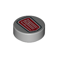 Деталь LEGO Tile Round 1 x 1 with White 'FIAT' Logo on Red Field, Black Border, Светлый сине-серый