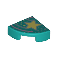 Деталь LEGO Tile Round 1 x 1 Quarter with Yellow Stars, Pink Shooting Stars print, Темно-бирюзовый