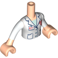 Деталь LEGO Minidoll Torso White Lab Coat, Dark Blue Trim, Buttons, Pockets, Heart Logo, ID Badge, Светлый телесный