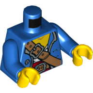 Деталь LEGO Torso Jcket, White and Red Undershirt, Shoulder Strap with Buckle, and Belt Print, Blue Arms, Yellow Hands, Голубой