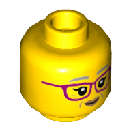 Деталь LEGO Minifig Head, Light Bluish Gray Eyebrows, Magenta Glasses and Open Eyes / Closed Eyes Print, Желтый