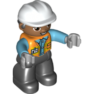 Деталь LEGO Duplo Figure with Hard Hat and Hair, Black Legs, Safety Vest, Оранжевый