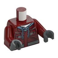 Деталь LEGO Torso Jacket over Sand Blue Hoodie with Pockets and Laces Print, Dark Red Arms, Dark Bluish Gray Hands, Темно-красный