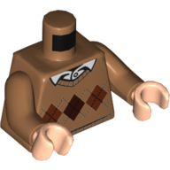Деталь LEGO Torso Argyle Sweater with White Shirt Collar Print, Medium Dark Flesh Arms, Light Flesh Hands, Средне-темный телесный