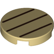 Деталь LEGO Tile Round 2 x 2 with Bottom Stud Holder with Three Dark Brown Lines Print, Песочный