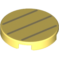 Деталь LEGO Tile Round 2 x 2 with Bottom Stud Holder with Three Dark Tan Lines Print, Ярко-светло-желтый